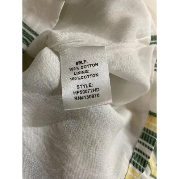 Hummingbird Paper Bag Shorts Lined Tie Waist Green Yellow Striped Womens Size L - Picture 9 of 10